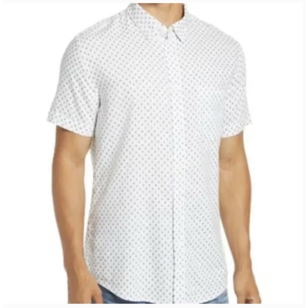 Rails Mens Carson Blue Fleur Shirt Size L Short Sleeve Button Up Linen Blend